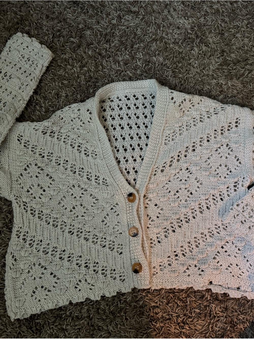 Light Cream Crochet Button-Front Women’s Sweater Cardigan
